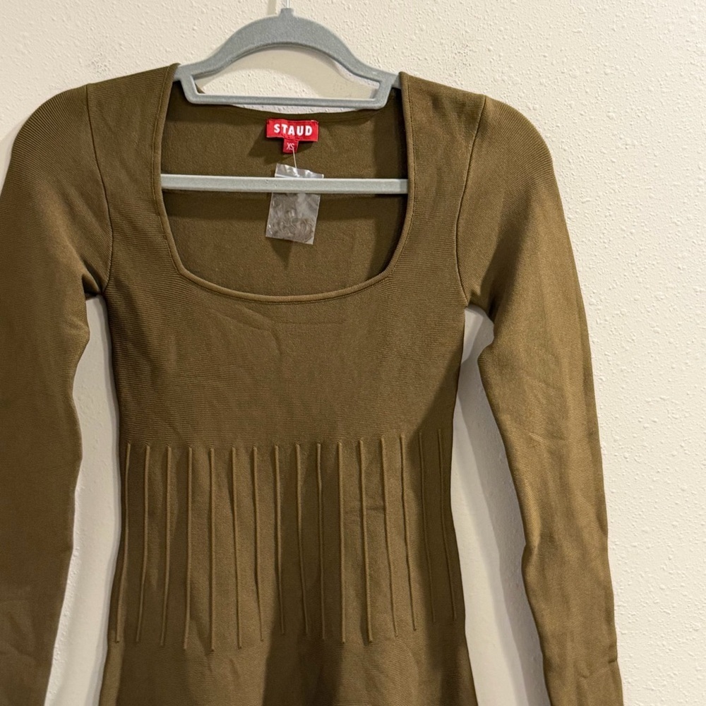 Staud NWT Size XS Sergeant Green Deora Knit Fit & Flare Long Sleeve Mini Dress - Picture 8 of 8
